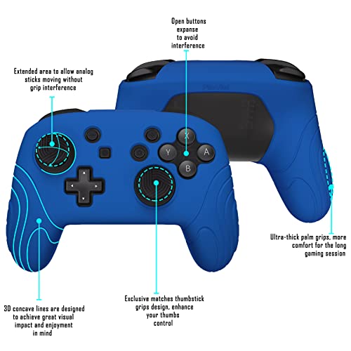 PlayVital Samurai Edition Ergonomic Silicone Skin Protective Case for Nintendo Switch Pro Controller, Soft Anti-slip Controller Grip Protector for Nintendo Switch Pro with Thumb Grip Caps - Blue - color: Blue