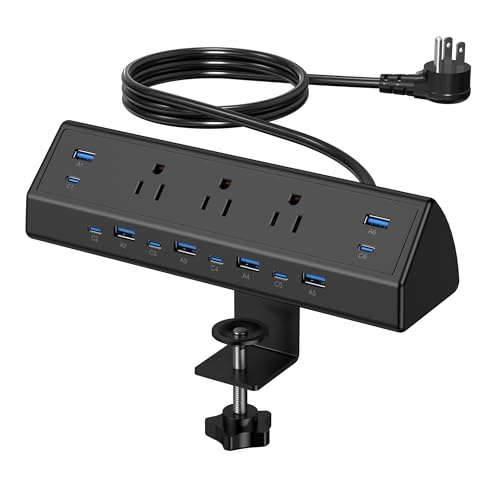 Jgstkcity 130W Desk Clamp Power Strip, 12 USB Ports (6 PD 65W USB-C),Surge Protector,ETL Listed Power Hub Extension Cord,Fast Charging Station for Home Office Desk Edge Mount (Black, 12 USB-130W) - color: Black, size: 0 Outlets & 12 USB Ports - 130W