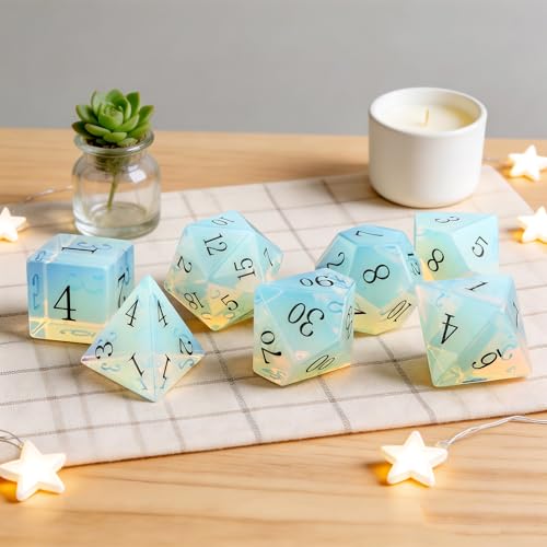 Haxtec Opal Dice Gemstone Polyhedral DND Dice Set with Premium Dice Case Compatible with Dungeons and Dragons Role Playing Board Games D&D Gift - color: White Black-opal