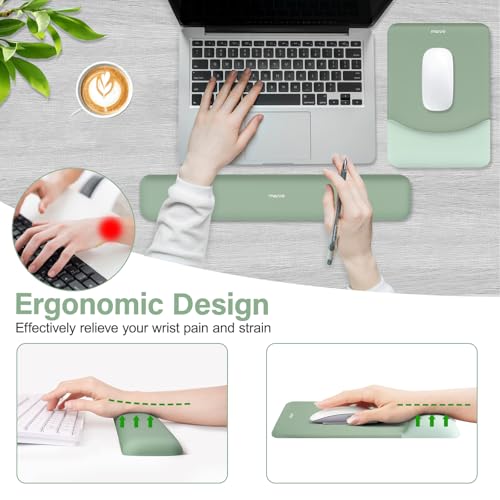 MOSISO Keyboard Wrist Rest & Mouse Pad with Wrist Rest, Green | Rectangular Ergonomic Mousepad, Non-Slip Base, Home/Office Pain Relief & Easy Typing, Neoprene Cloth & Raised Silicone Lining - color: Green