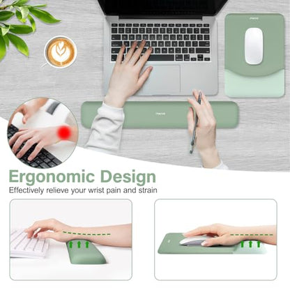 MOSISO Keyboard Wrist Rest & Mouse Pad with Wrist Rest, Green | Rectangular Ergonomic Mousepad, Non-Slip Base, Home/Office Pain Relief & Easy Typing, Neoprene Cloth & Raised Silicone Lining - color: Green
