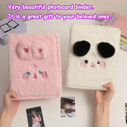 Kpop Photocard Binder with 6 Stickers Sheet & 50 Shinning Protective Sleeves Kpop Photocard Holder Book with Kpop Photocard, A5 Binder Photocard Album 30 Inner Pages with 240 Pockets (Whiteplush) - color: Whiteplush