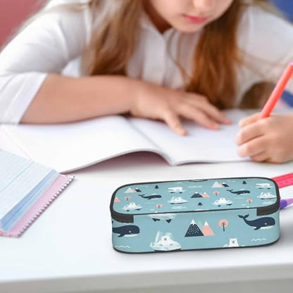 Polar Bear Pencil Bag Blue Whale Ocean Mountains Iceberg Snow Big Capacity Pencil Case Pencil Pouch Pen Bag for Teen Men Women - color: Polar Bear