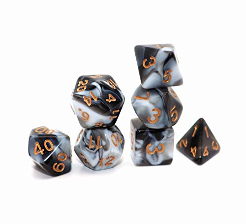 DND Dice Black White Polyhedral Dice Set for Dungeon and Dragons MTG RPG D&D D20 D12 D10 D8 D6 D4 - color: Black Mixed White