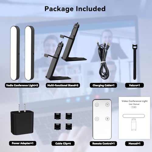 Takerers Video Conference Lighting, Webcam Light with Remote & Touch Control, 3 Color Temperature, 10 Level Brightness, Zoom Light for Computer, Video Calls, Live Streaming, Podcast, Studio (2-Pack) - size: 2-Pack