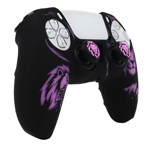 Lion Controller Skin Cover Compatible with PS5/Playstation 5 Controller, RALAN Protector Case Customised Thumb Grip - color: Lion Black Purple
