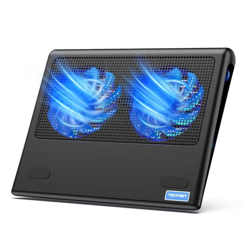 TECKNET Laptop Cooling Pad - 12"-15.6" Laptop Cooler with Quiet Cooling Fan | USB-A & USB-C Powered Cooling Stand with Adjustable Wind Speeds for Gaming, Work & Everyday Computing, Blue LED - color: Blue