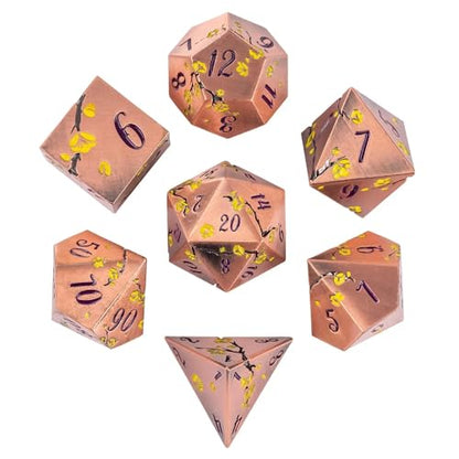 UDIXI Metal DND Dice Set, 7PCS Metal Polyhedral Dice Set Copper for D&D RPG | Yellow Flower, Metal Case Packaging, Heavy Metal Dice, D&D Gift, for Dungeons and Dragons Role Playing Games Tabletop Games - color: Copper-purple