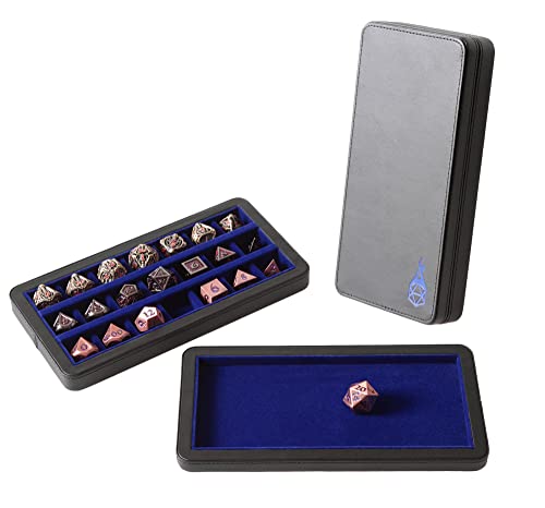 Forged Dice Co. Reliquary Large Divided Dice Case with Dice Tray for Polyhedral Dice Sets - 21 Felt-Lined Chambers - Magnetic Lid Closure - Metal Dice Storage Box - Blue - color: Blue