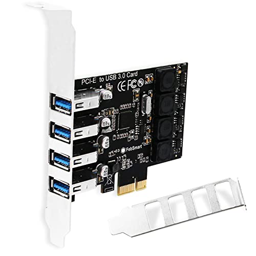 PCIE 4-Ports Superspeed 5Gbps USB 3.0 Expansion Card for Windows 11, 10, 8.x, 7, Vista, XP Desktop PCs, Built in FebSmart Self-Powered Technology, No Need Additional Power Supply (FS-U4L-Pro)