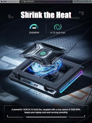 llano V10 Gaming Laptop Cooling Pad, RGB Laptop Cooler Stand Laptop Fan | Powerful 4.72 Inch Turbo Cooling Fan, Fast Cooling Computer 13-17.3in, Button Control, 3 Adjustable Stand, 4-Port USB C&A