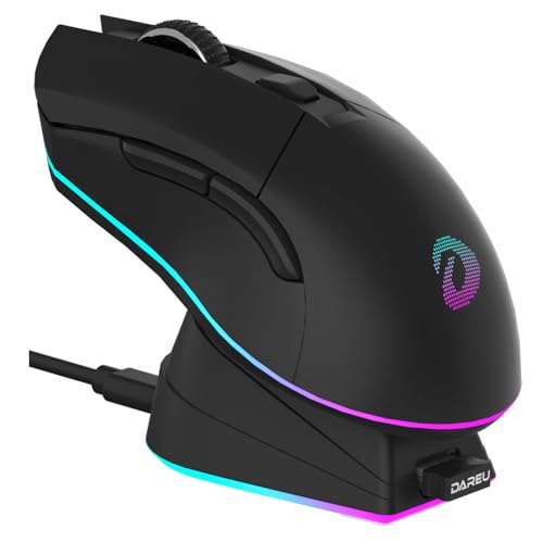 DAREU EM901X Wireless Gaming Mouse with Charging Dock Rechargeable RGB,12K DPI,6 Programmable Buttons High-Precision Sensor [300IPS] [1000Hz] for PC Notebook Mac - color: Black& Charging Dock