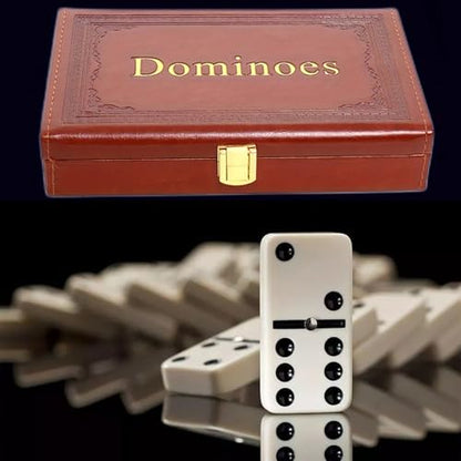 Double 6 Dominoes Set with Spinners, 28 Ivory Tiles & Leatherette Case | Smooth Ivory Tile Finish Durable Storage Case Classic Domino Gameplay Easy Travel Organization
