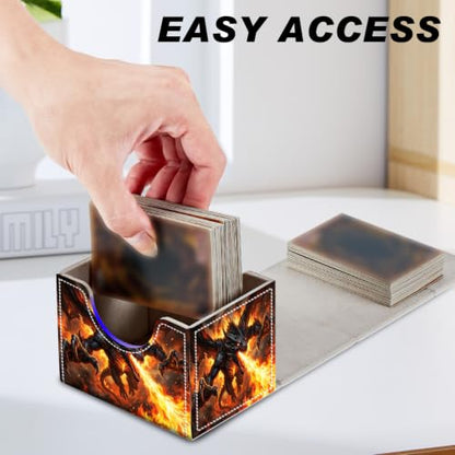 Magnetic Closure TCG Deck Box Portable Card Holder Trading Card Deck Box | PU Leather Collectible Card Case Game Trading Card Deck Box Storage Scratch Resistant Lining, Fire Breathing Dragon Fantasy - color: Fire Breathing Dragon Fantasy