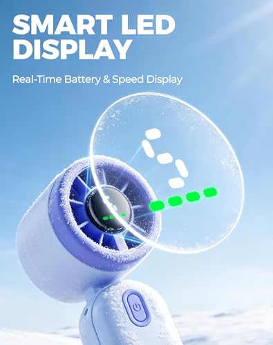 Diveblues Mini Handheld Fan, 30ft/s Portable Turbo Fan [12H Max Cooling], 4000mAh Personal Fan with LED Display, 3-in-1 Hand Held/Neck/Desk Fan for Travel, Cruise, Disney Essentials - color: Glacier Blue