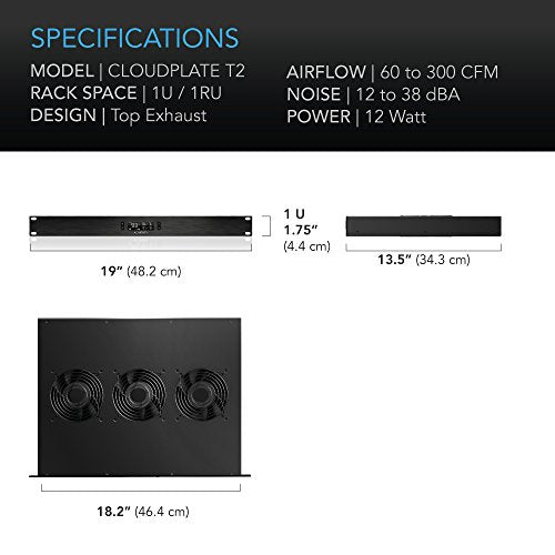 AC Infinity CLOUDPLATE T2, Rack Mount Fan 1U, Top Exhaust Airflow | Designed for Cooling AV, Home Theater, Network 19” Racks