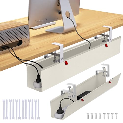 36" Under Desk Cable Management Tray for Home Office, No Drill Cord Organizer for Glass & Wood Table, Anti-Sag Oxford Fabric Wire Management Hider, Fits Surge Protector (Beige, 35.8") - color: Beige, size: 35.8"×5.6"