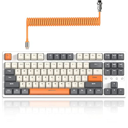ATTACK SHARK K87 Wireless Keyboard,TKL Mechanical Keyboard,2.4G/BT 5.0/Wired Coiled Keyboard Cable,Hot Swappable Tactile Switch,Chroma RGB,3000 mAh Rechargeable Battery for Windows Mac(White-Gray) - color: White Gray