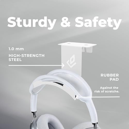 Dezctop Headphone Stand Holder Under Desk, PC Gaming Headset Hanger Mount, Earphone Stand Accessories, Headset Hook Holder for All Over Ear Headphone, for All Gamer Headset and Table Boards, White - color: White