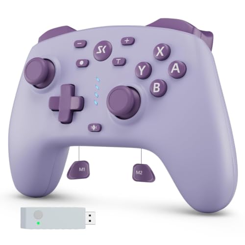 Wireless Switch Controller for Switch/Switch 2/Lite/OLED/PC Controller with Adapter, Purple Switch Controller with Hall Joysticks & Hall Triggers, Switch Pro Controller with Wake-up, 2 Back Programmable Buttons, Turbo Function