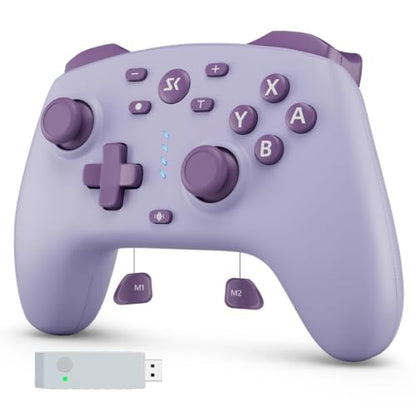 Wireless Switch Controller for Switch/Switch 2/Lite/OLED/PC Controller with Adapter, Purple Switch Controller with Hall Joysticks & Hall Triggers, Switch Pro Controller with Wake-up, 2 Back Programmable Buttons, Turbo Function
