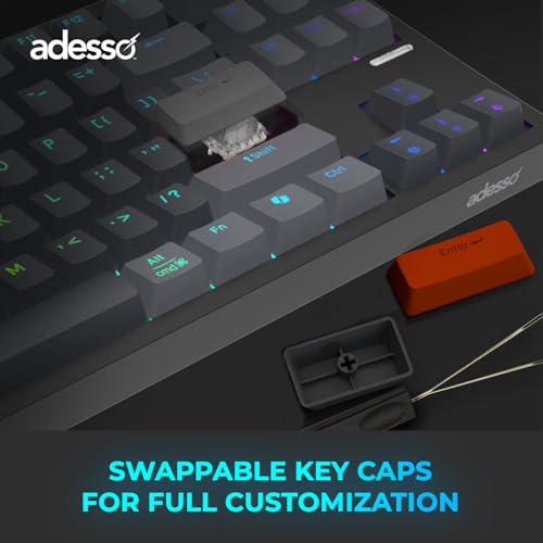 Adesso EasyTouch 1100 Illuminated Mechanical Keyboard | Wired, Wireless, Bluetooth, Multi-OS, VIA, Compact, Copilot Ai Hotkey
