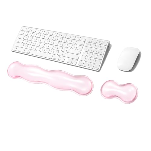 Gel Keyboard Wrist Rest Set, Clear Wrist Rest for Keyboard and Mouse, Ergonomic Keyboard Mouse Wrist Rest for Typing Pain Relief, Suitable for Office, Gaming, Computer, Laptop - Pink - color: Wavy Pink Set