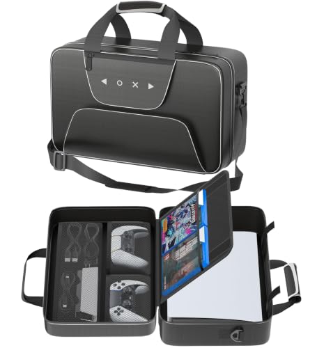 Carrying Case Compatible with PS5/Slim/Pro Disc & Digital, P S5 Travel Case for Play 5 Controllers, PS Portal, Game Discs, PS 5 Protective Travel Bag Play 5 Carry with Zipper Pocket, Black and White - color: Black & White