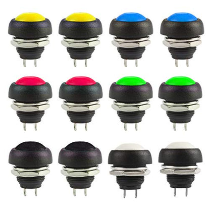 Gebildet 12pcs 12mm Waterproof Momentary Push Button SPST ON/Off 3A/3V-5V-9V-12V-24V-230VAC, Lockless Mini Round Button for Car Trumpet, PC, Table Lamp, Home Doorbell - style: E318