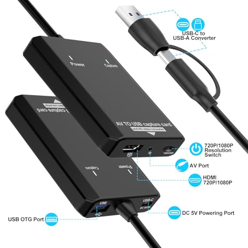 Herfair VHS to Digital - RCA to HDMI Converter, USB Video Capture Card for Hi8/VCR/DVD/AV/PS2/Wii Analog to Digital Adapter for Saving Old Memories to Modern Laptop Computer Electronics