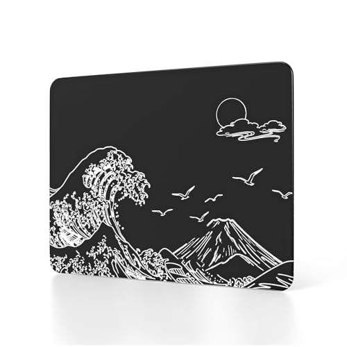 Attack Shark CM05SE Glass Gaming Mousepad,Nano-Micro-Etched Texture,Smooth Glass Surface,High Accuracy,Fast-Moving,Anti-Scratch, PU Leather Super Non-Slip Base,Small Size(16.1×12.2"),Black Waves - color: Black waves, size: 16.1L x 12.2W inches