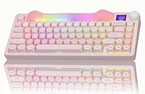 Womier K80 75% Wireless Mechanical Keyboard with Screen and Knob Keyboard | Pink Cat Creamy Bluetooth Gaming Keyboard,RGB/Hot Swappable/PBT Keycaps,QMK/VIA Programmable for Mac/PC,Pink - color: Pink-1
