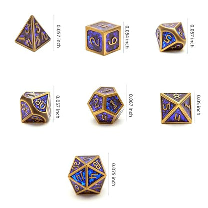 Metal dice Set D&D, 7-Piece Polyhedron DND D20 D12 D10 D8 D6 D4 Dungeons and Dragons Dice Set, Suitable for RPG Game DND dice Set (Bronze + Blue Powder) - color: Sxf-blue Copper