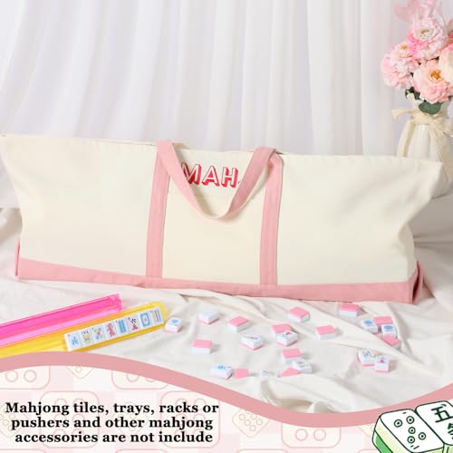 Mahjong Bag for Tiles and Racks Empty American Mahjong Tiles Carrying Tote 31.5 x 12 x 4 Inches Canvas Tile Games Accessories Gifts for Card Pushers Rack Mat Carrying, Case Only(Pink) - color: Pink