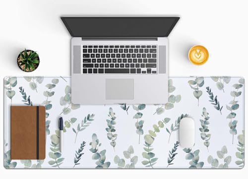Gaming Large Mouse Pad with Stitched Edges, Watercolor Eucalyptus Branches Pattern Desk Mat, Extended Keyboard Pad, Non-Slip Rubber Base Desk Pad for Keyboard and Mouse, 31.5X11.8 inch - color: Watercolor Eucalyptus Branches Pattern