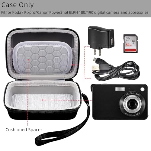 Digital Camera Case Compatible with Kodak PixPro/Canon PowerShot/Sony DSC, Hard Shell Camera Protective Carrying Bag for Cable,SD Card (Black) - color: Black