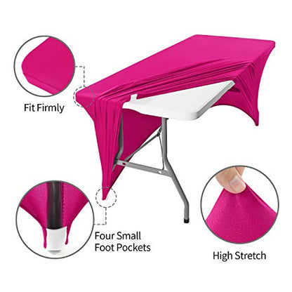 Peomeise 6FT Spandex Table Cover Rectangular Stretch Spandex Tablecloth (Fuchsia,6FT) - color: Fuchsia, size: 72" x 30" (Rectangular)
