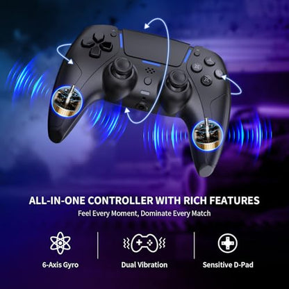 JDDWIN LED Wireless Gaming Controller for PS5/PC/Android/IOS/MAC/Steam Deck,Hall Effect Joystick, Bluetooth, 3.5mm Audio Jack, Dual Vibration, 6-Axis Motion Contro Gamepad with Speaker (Black)