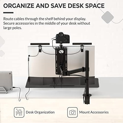 HumanCentric DSLR Monitor Mount Small, Desk Camera Mounting | Light Webcam, Microphone Shelf for Monitor VESA Arm, Replace Clamp Tripods, 100x100mm Patterns, Aluminum, Hardware Included - size: Small Shelf