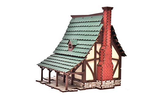 I Built It-PEASANT DWELLING-Architectural Wooden Model Kit-Medieval Europe-3D Puzzle-Terrain Scenery for Tabletop 28mm Miniatures Wargame - (DIY) - Educational Family activity-(Standard Texture) - color: Green Gables 14