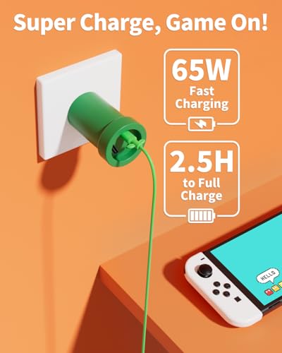 Switch Charger Dock Portable Compatible with Nintendo/OLED/Lite, 65W GaN Charging Dock&Hub, Swith Docking Station for TV with 4K 60Hz HDMI/USB-C PD Fast Charging/USB 2.0-Green