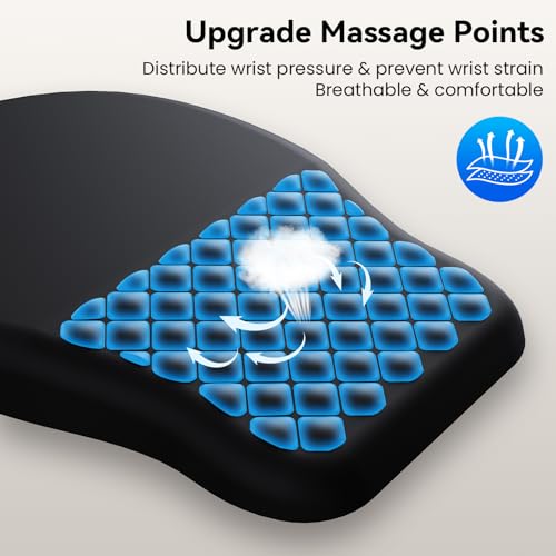 Ergonomic Mouse Pad with Slope Wrist Support & Massage Bulge,Memory Foam Wrist Rest Mousepad for Pain Relief,Non-Slip PU Base for Office & Home,12.3x8.2 Inches,Black