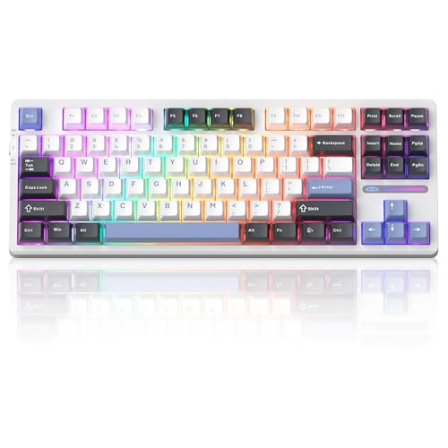 MageGee 87 Keys Wireless Creamy Keyboard, Gasket Tri-Mode 2.4G/USB-C/BT Gaming Keyboard, RGB Backlit Hot Swappable Mechanical Keyboard for Win/Mac/PC, 8000mAh Battery - color: Blue