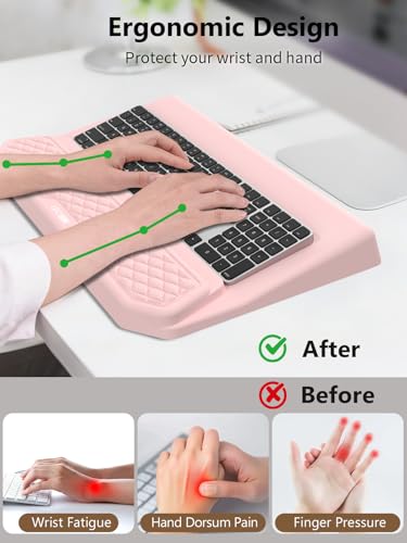2-in-1 Ergonomic Keyboard Stand with Wrist Rest, Comfy Keyboard Riser Holder with Massage Design, Pink - color: Light Pink