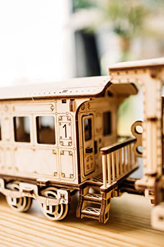 Wood Trick Toy Train Set 3D Wooden Puzzles for Adults to Build | [405 Parts] Locomotive w/ Railway Track - Engineering DIY Wooden Model Kit for Adults to Build