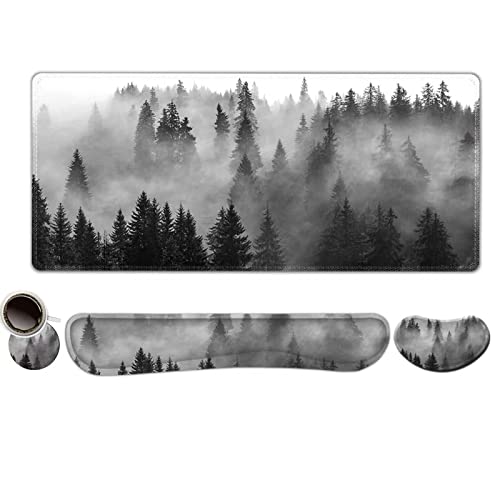 ToLuLu Extended Gaming Mouse Pad, Ergonomic Keyboard Mouse Wrist Rest Set | Large Desk Mat with Stitched Edges, Non-Slip Base Memory Foam Support Mousepad for Home Office Game Study, Tree Forests - color: Tree Forests