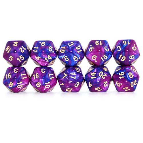 SmartDealsPro 10-Pack 20 Sided Dice D20 Polyhedral Dice for DND RPG MTG Table Game (Blue-Purple) - color: Blue-purple