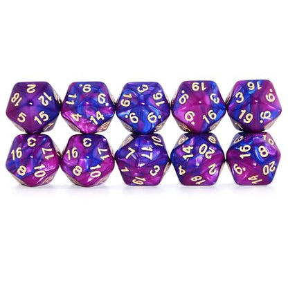 SmartDealsPro 10-Pack 20 Sided Dice D20 Polyhedral Dice for DND RPG MTG Table Game (Blue-Purple) - color: Blue-purple