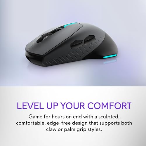 Alienware Wireless Gaming Mouse AW610M, 16000 DPI, 400 IPS, 7 Buttons | USB Wired, Optical Sensor, Programmable Controls, 1000Hz Polling, RGB Lighting, Dark Side of the Moon - color: AW610M - Dark Side of the Moon