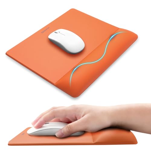 UnivoColors Wide Size Mouse Pad with Wrist Rest,Premium PU Material,Low-Rebound Cushion,Ergonomic Design,Comfortable Wide-Size Operation,Smooth Mouse Control with Hard Plate,Reduces Fatigue(Tangerine) - color: Wide_Tangerine, style: Wide Mouse Pad